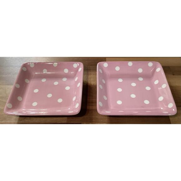 Lot of 2 Pampered Chef “Help Whip Cancer” Cute Pink White Polka Dot 7.25" Plates - Picture 6 of 8